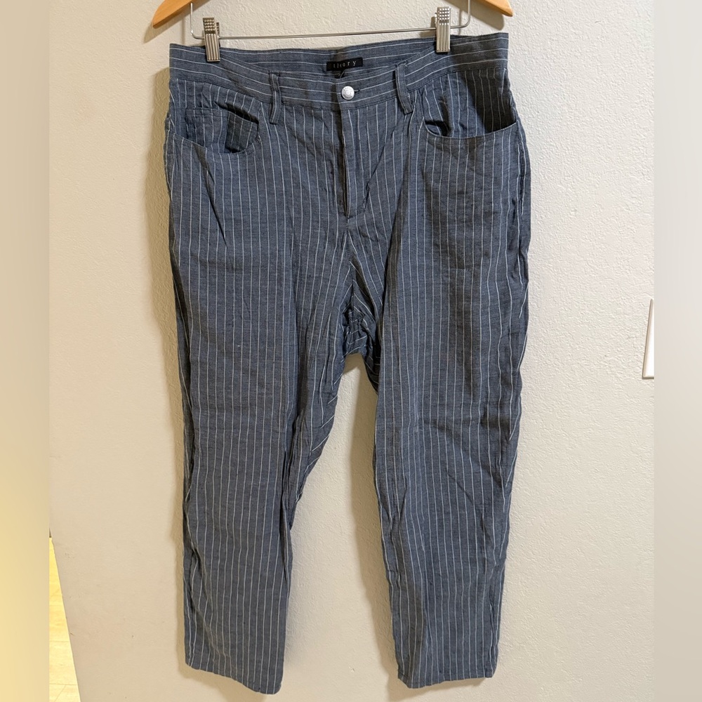 Theory Blue Pinstripe Linen Blend Pants - Size 31